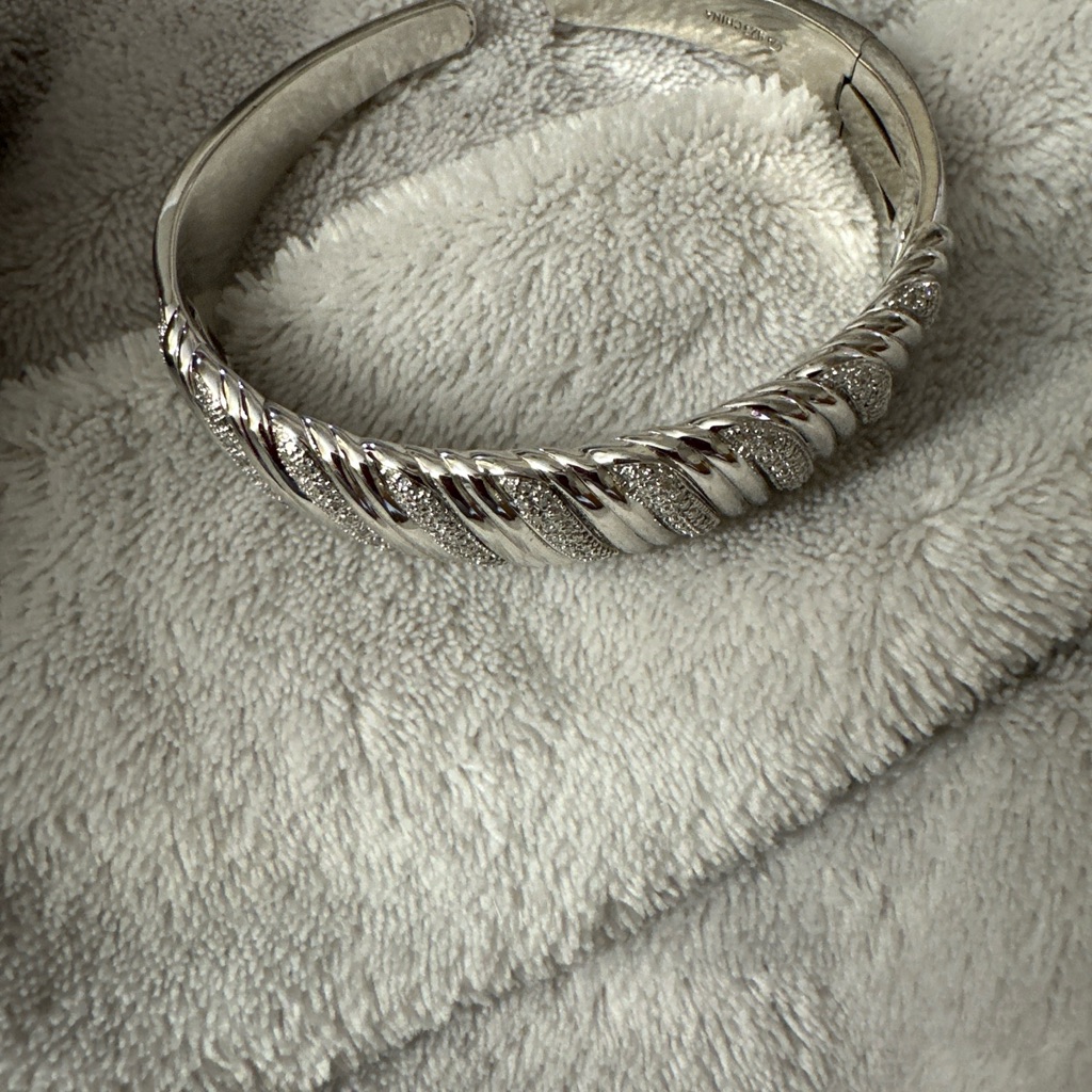 Qvc Affinity Diamonds Sterling Silver .50ctw Ribbed Cuff Bangle